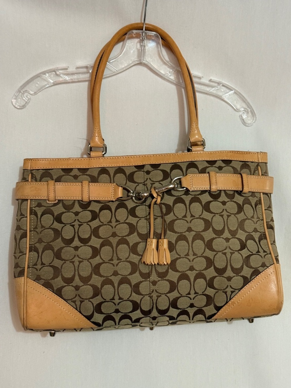 Coach Brown Signature Canvas Shoulder Bag with Tan Leather Trim, MAKE AN OFFER!!